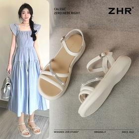 ZHR则则水钻条带厚底凉鞋女2025夏季新款轻便爆款ins女鞋优雅宽脚