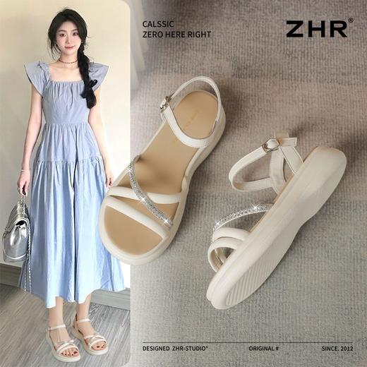 ZHR则则水钻条带厚底凉鞋女2025夏季新款轻便爆款ins女鞋优雅宽脚 商品图0