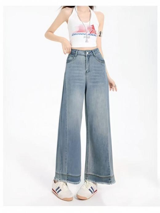 ｛牛仔裤2025｝5632夏季薄款毛边显瘦直筒牛仔裤-喜出 商品图3