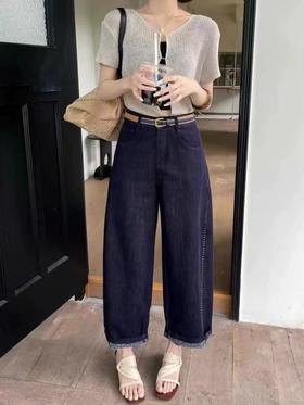 ｛牛仔裤2025｝58192莱赛尔天丝棉单宁蓝弯刀九分牛仔裤-喜出