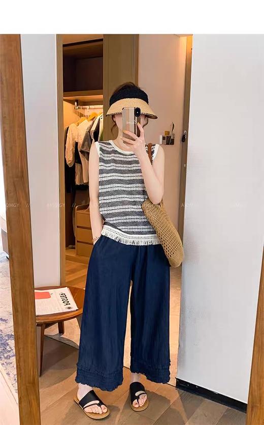 老米优品🎈3-5天！《复古花边设计 九分牛仔色阔腿裤》清凉舒适与美好共存！显瘦松弛感阔腿裤~K250622A 下架 商品图3