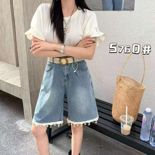 ｛短裤2025｝（送腰带）棉➕莱赛尔夏季软料5760时尚挂饰五分牛仔短裤-喜出 商品图0