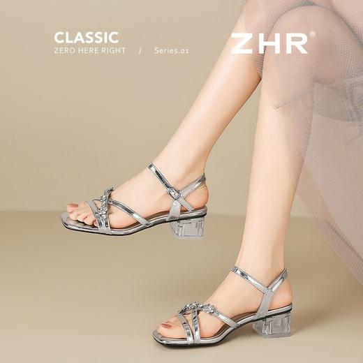ZHR则则水钻粗跟凉鞋2025新款气质百搭一字凉鞋仙女方头时尚女鞋 商品图9