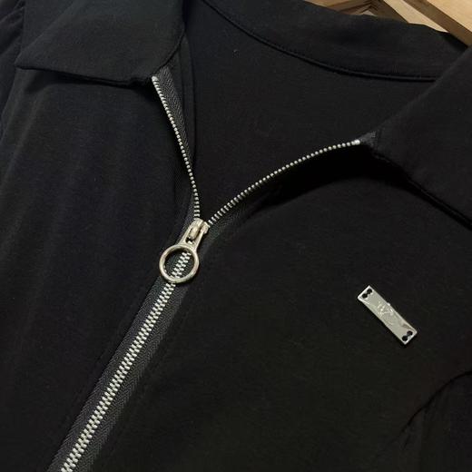 清仓价2025~翻领黑色拉链打结短款T恤-喜出 商品图2