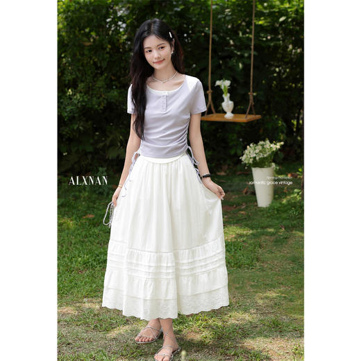 鹿向南「慵懒时光」白色蛋糕半身裙女夏新款&蓝色上衣 商品图4