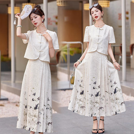 2025夏装新款新中式流印花两件套裙子ZYQ88029 商品图0