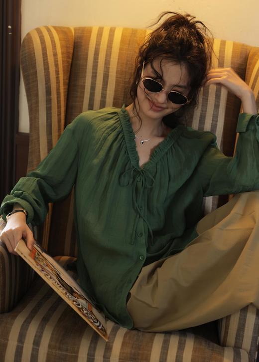 法式花边领防晒苎麻显瘦V领神仙透气感亚麻衫 商品图8