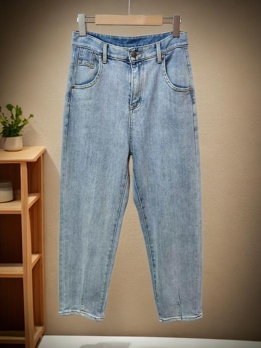 七夕福利-NO退｛牛仔裤｝（春秋款）内里磨毛蓝色牛仔小脚裤-喜出 商品图1