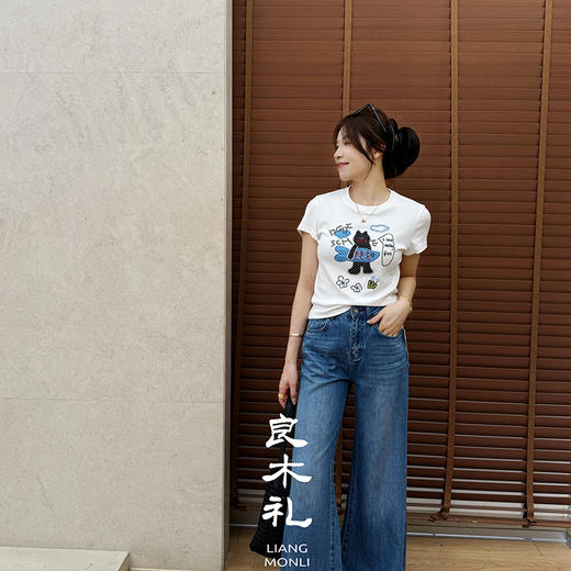 【不换不退】良木礼猫与鱼T恤（8766） 商品图0