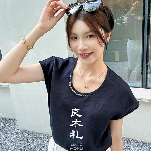 【预售7天】亚麻钉珠上衣（5060） 商品图2