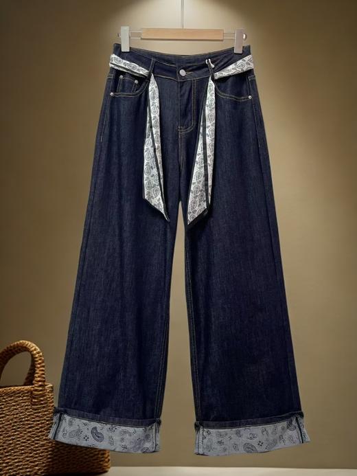 11.11直降到底！！｛牛仔裤2025｝（送丝巾）7172/7308腰果花卷边夏季薄款直筒牛仔裤-喜出 商品图3