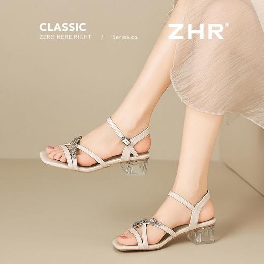 ZHR则则水钻粗跟凉鞋2025新款气质百搭一字凉鞋仙女方头时尚女鞋 商品图7