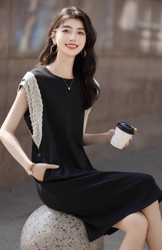 花边袖凉感桑蚕丝女士背心连衣裙 商品图1