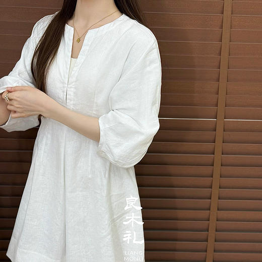 【预售7天】良木礼V领收腰白裙（1627） 商品图2