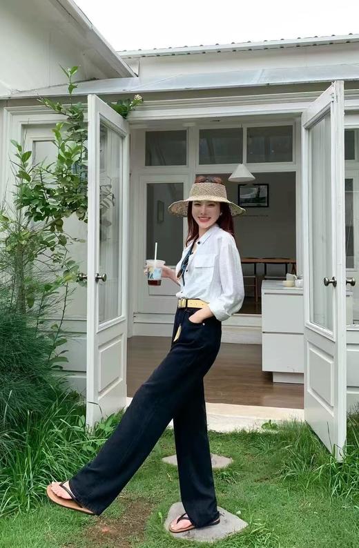 七夕福利-NO退｛牛仔裤2025｝12861莱赛尔棉天丝黑色长裤韩版直筒显瘦牛仔裤-喜出 商品图4