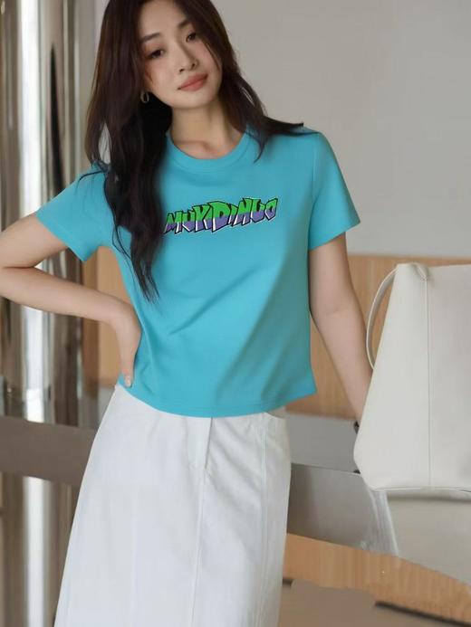 清仓价2025~88123湖蓝牙刷绣短款短袖T恤-喜出 商品图0