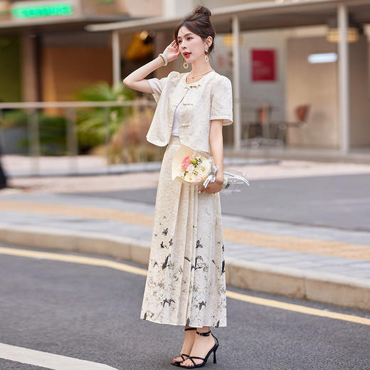 2025夏装新款新中式流印花两件套裙子ZYQ88029 商品图2