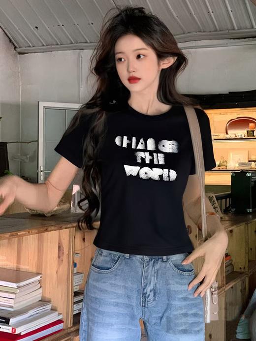 七夕福利-NO退~88133牙刷绣字母短款短袖T恤-喜出 商品图1