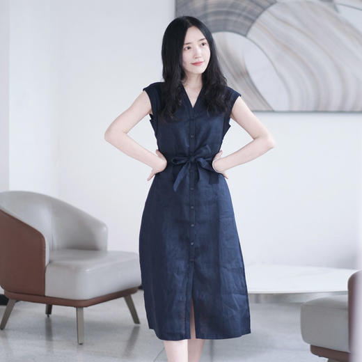 【高品质私服】【IC亚麻平纹中长连衣裙】廓形修身，包容性佳，不挑肤色G1322-CC【无标出货 介意慎拍】 商品图2