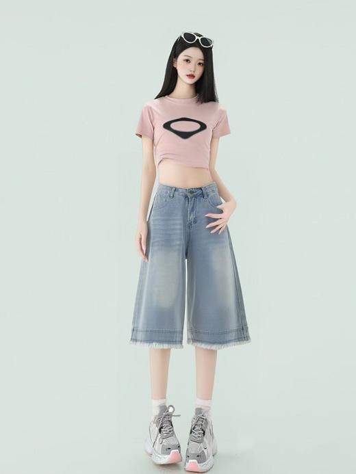 ｛短裤2025｝15031毛边六七分盐系牛仔短裤-喜出 商品图4