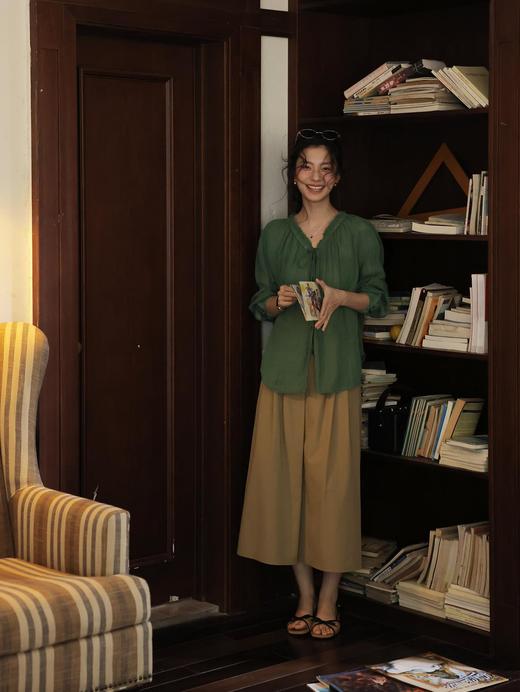 法式花边领防晒苎麻显瘦V领神仙透气感亚麻衫 商品图3