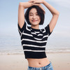 simplepiecesT恤女夏季新品圈圈纱条纹短袖针织衫T恤 商品缩略图3