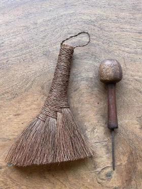 硬木球柄老铁茶针与茶席棕毛刷一组，顺丰包邮