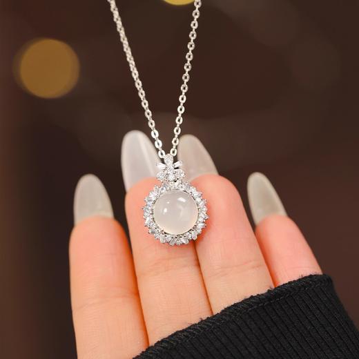 【满钻花朵】s925纯银新中式白冰玉髓项链【JHY-N000280B】 商品图1