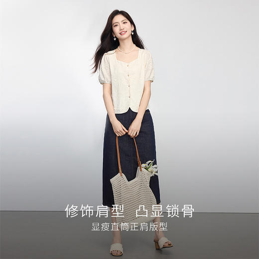 熙世界新中式国风绣花衬衫女夏季2025新款独特别致方领泡泡袖上衣 商品图2