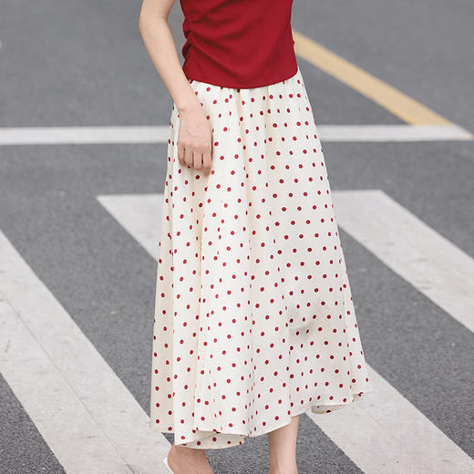 【专属特价】熙世界红色波点半身裙女夏季2025新款小个子高腰垂感飘逸a字伞裙 商品图3