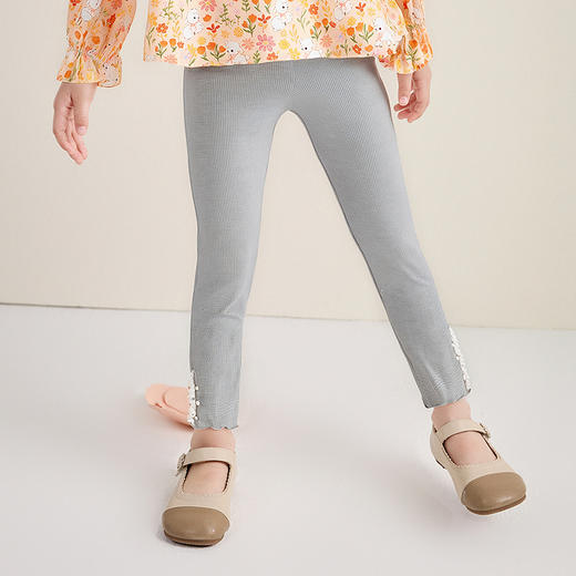 笛莎Deesha 童装女童裤子2025秋新款女童密拷波浪边花边装饰打底裤 商品图0