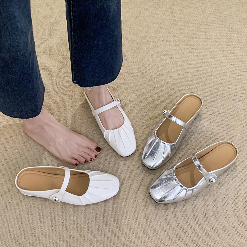 卷卷紫法式百搭一字带半拖鞋 舒适鞋面柔软细腻 隐形跟高 耐磨橡胶底 懒人一脚蹬 百搭显气质