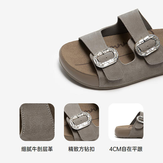 千百度魔术贴勃肯鞋女款厚底复古露趾外穿沙滩凉拖鞋A25301302 商品图3