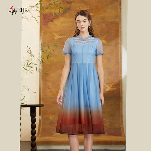 司歌国风短袖连衣裙收腰刺绣渐变A911101X 商品图1