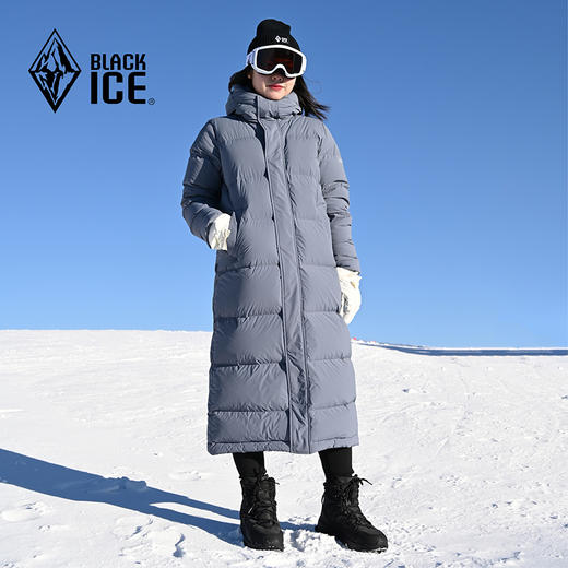 黑冰700蓬连帽保暖羽绒服女款冬季过膝加长鹅绒大衣8569 商品图4
