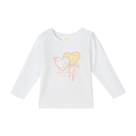 笛莎Deesha 童装女童T恤2025秋新款女童可爱小羊印花爱心贴布网纱装饰T恤 商品图4