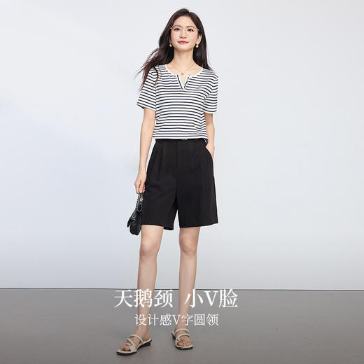 熙世界复古撞色条纹T恤女短袖2025夏季新款时尚宽松休闲百搭上衣 商品图2
