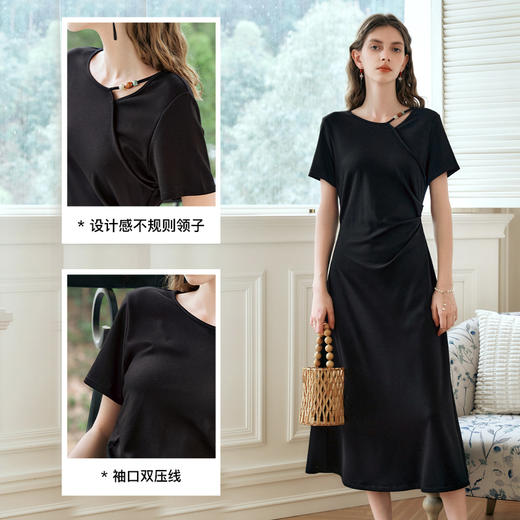 OLrain欧芮儿黑色短袖连衣裙女夏季2025年新款简约设计感针织长裙 商品图1