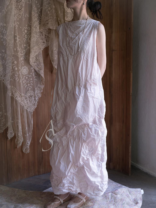 Daniela Gregis 樱花粉/白色双面肌理棉纱无袖连衣裙 商品图9