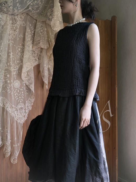 Daniela Gregis  黑色肌理亚麻棉双面无袖上衣 商品图1