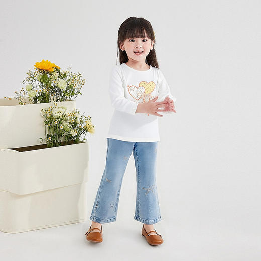 笛莎Deesha 童装女童裤子2025秋新款女童蝴蝶结烫钻牛仔微喇裤 商品图2