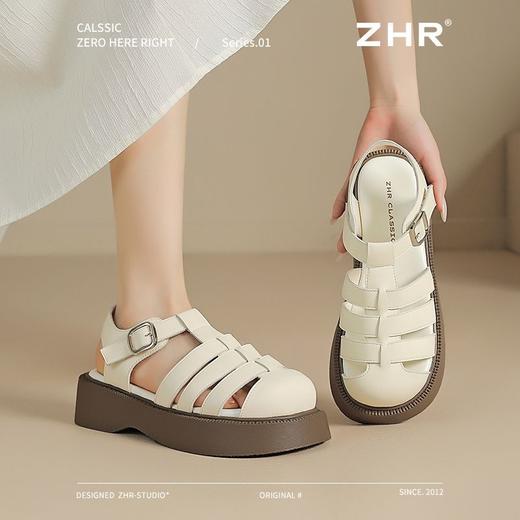 ZHR则则厚底罗马凉鞋2025新款编织猪笼鞋圆头魔术贴女鞋法式凉鞋 商品图8