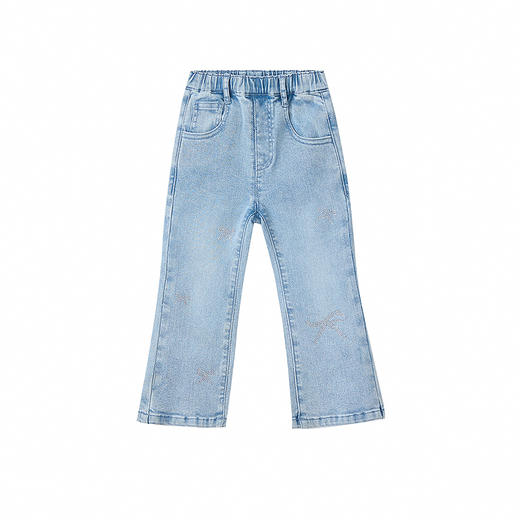 笛莎Deesha 童装女童裤子2025秋新款女童蝴蝶结烫钻牛仔微喇裤 商品图4