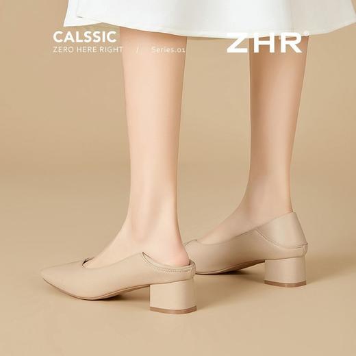 ZHR温柔优雅粗跟浅口单鞋两穿尖头2025新款通勤气质高跟鞋职业女 商品图7