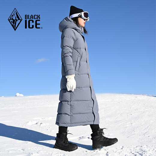 黑冰700蓬连帽保暖羽绒服女款冬季过膝加长鹅绒大衣8569 商品图5