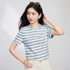 【周末秒杀】熙世界航海系蓝色条纹T恤女夏2025新款宽松百搭圆领短袖正肩上衣 商品缩略图3