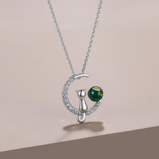 BYHP067034-816-A0 周六福 萌猫琥珀吊坠女925银项链时尚百搭十字链套链 商品图1