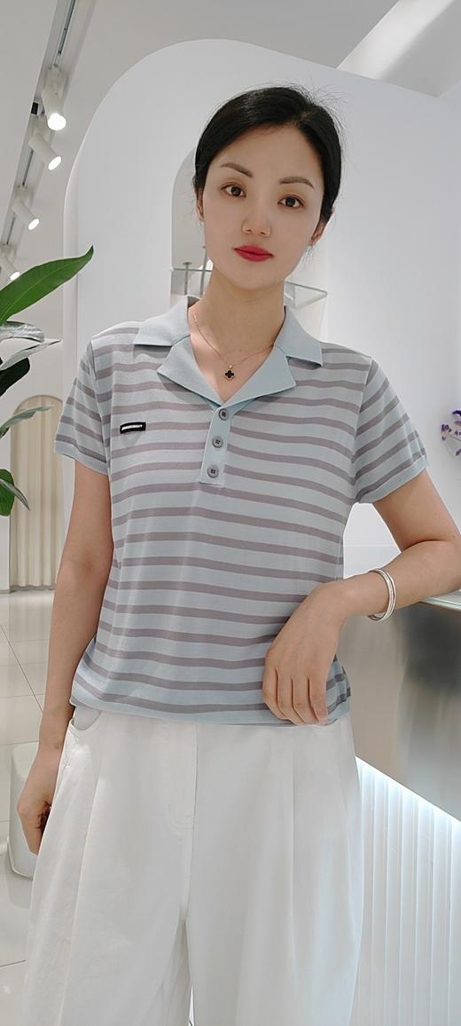 582101  100%莱赛尔天丝针织翻领条纹衫,均码阔版有弹力！百搭单品！夏季可外穿，春秋可打底！ 商品图1