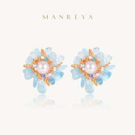 Manreya玛芮雅“雾海浮月"多巴胺耳饰|海蓝宝，贝珠