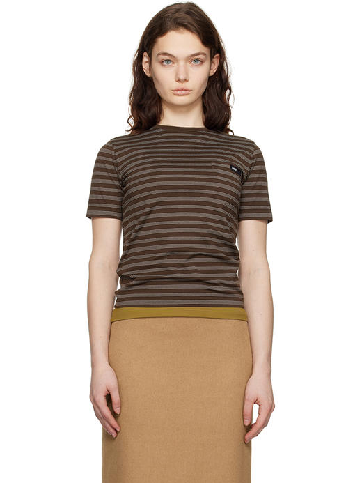 现货 THS-限时 缪家 都市松弛感 早春咖色细条纹圆领T恤 BH2568 商品图0